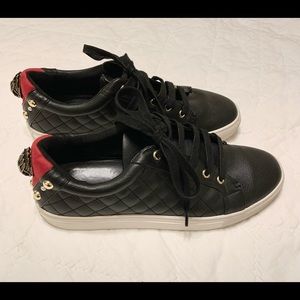 Kurt Geiger leather sneakers, with dragon (lizard?) heads on heel. Quilted sides